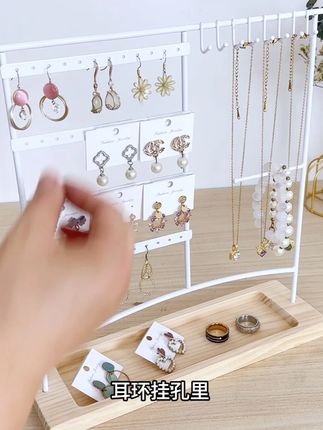 实木铁艺耳环架收纳饰品展示架 大容量多功能首饰架桌面陈列道具#首饰架 #饰品架 #饰品摆摊