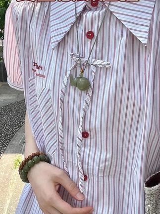 日系复古短袖条纹衬衫女2025新款夏季宽松薄款休闲衬衣学院风 #面料柔软舒适 #百搭 #遮肉显瘦 #夏季穿搭 #显白