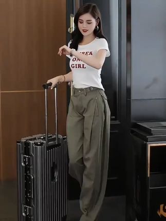 复古工装休闲裤女夏秋新款显瘦拖地裤今年流行高腰弯刀阔腿裤 #阔腿裤 #弯刀阔腿裤 #高腰弯刀 #休闲裤 #拖地裤