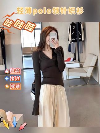 羊毛轻薄polo领针织衫女2025秋季新款法式心机打底衫小众内搭上衣#ootd穿搭 #穿出高级感 #时髦精 #显瘦 #显瘦搭配