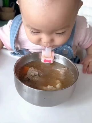 卡扣吸管婴儿喝粥神器可拆卸儿童喝汤水杯辅食工具软硅胶宝宝#超便宜