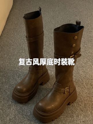 休闲长靴女款新款时尚百搭复古风厚底 #长靴 #复古百搭 #马丁靴#显瘦穿搭#靴子推荐