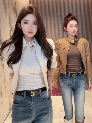 媛媛高级感咖色复古皮衣外套皮夹克女机车服 #徐媛媛 #时髦精 #又酷又飒 #机车服 #皮夹克