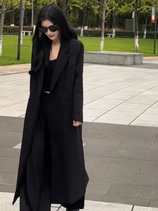 韩系长款西装外套女2025秋冬新款韩版宽松时尚酷飒风女装高级感#慵懒风穿搭#肌理感#遮肉显瘦#挺括有型#西装外套