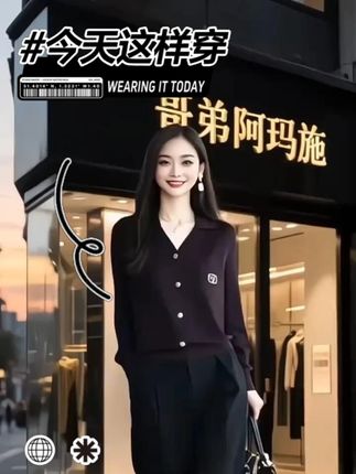 哥弟阿玛施正品春秋轻奢小众V领金扣精纺长袖针织开衫时尚上衣女 你太需要这样一件既能内搭又能外穿的针织上衣了 这个价格能买到这个品质的衣服真的是赚了#高级感穿搭  #穿搭  #今天穿什么  #穿搭分享  #轻奢女装
