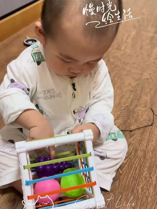 #水果塞塞乐 #专注力培养 #人类幼崽成长记 #亲子互动 #好物推荐 从七个月只会摇到八个月,我还在教他塞水果进去,谁知道人家聪明直接会自己伸手进去拿出来,真厉害的小家伙。