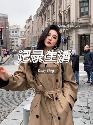 风衣外套女款2025新款高级感廓形大翻领双排扣长款气质卡其色大衣#ootd穿搭 #品质女装 #今天穿什么 #显瘦 #时髦精