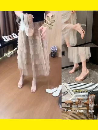 史蒂夫·马登2025一字带透明高跟水晶鞋气质凉鞋夏季仙女风拖鞋女 #马登 #水晶鞋
