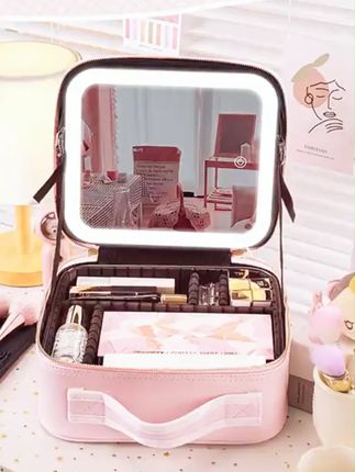 带镜子手提便携补光化妆箱化妆品收纳 #带灯化妆包 #化妆箱 #化妆品收纳 #带镜子