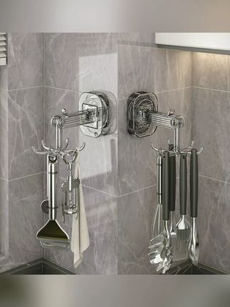 厨房吸盘六爪旋转挂钩架免打孔挂墙多功能锅铲勺子收纳壁挂置物架#厨房收纳 #免打孔挂钩 #多功能置物架 #家居好物 #厨房神器