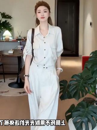 【超绝松弛感】【贵妇亚麻面料】老钱风连体裤连衣裙版型巨显瘦 #老钱风# 通勤搭配 #时髦穿搭# 优雅气质 #连体裤