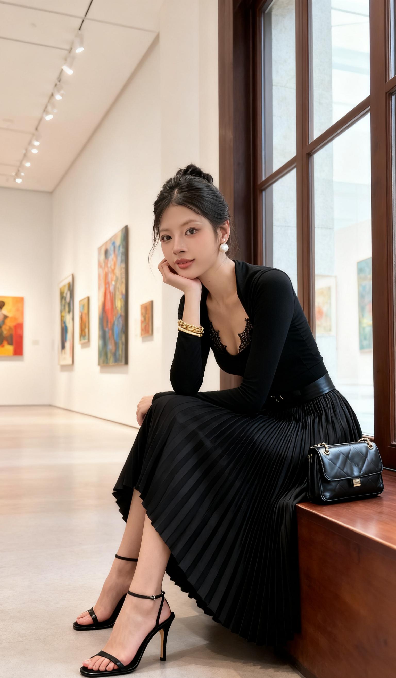 妹显瘦两穿一字肩连衣裙正肩方领长袖拼接大摆长裙 #搭配早秋 #慵懒感 #甜酷女孩 #穿搭 #甜辣风