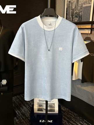 【HMEYAO】夏季高定撞色扎染贴布绣标设计短袖休闲冰感棉圆领T恤男#短袖T恤 #男士穿搭 #简约搭配 #百搭上衣 #穿出高级感