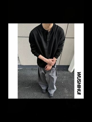 初秋松弛感亨利领长袖T恤男士百搭宽松复古体恤衫休闲运动上衣tee#ootd穿搭 #男生穿搭 #今天穿什么 #简约搭配 #简单干净