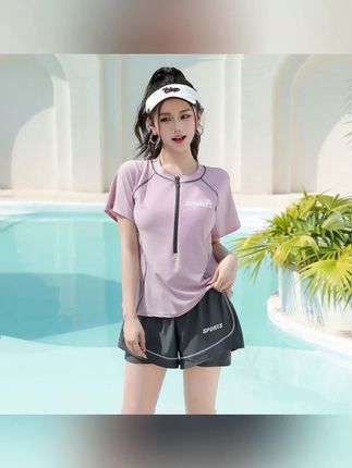2025新款运动游泳衣女分体式平角裤大码胖mm保守显瘦遮肚温泉泳装#夏季新款 #泳衣合集 #谁穿谁好看 #夏季必备 #面料舒适透气