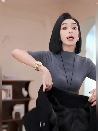 2025秋季新品亲肤半高领五分袖打底衫女紧身薄款针织中袖气质上衣 #打底衫 #针织衫 #上衣 #内搭