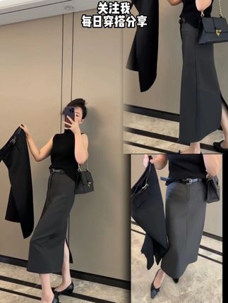 秋季女新款直筒半身裙#穿搭 #显高显瘦显腿长 #显瘦穿搭