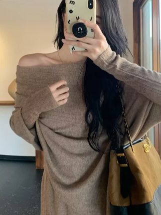 #8265新款秋冬法式慵懒风松弛感斜肩安迪绒上衣女#百搭上衣#性感#宽松版型#长袖衬衫