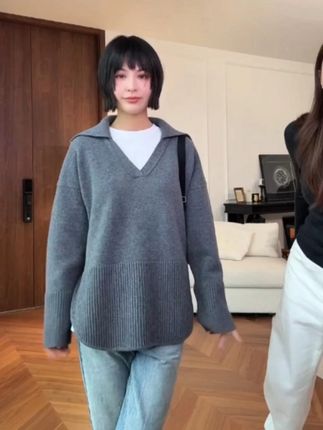 华吉言/HUAJIYAN【海岸】100绵羊毛细腻加厚海军领套头毛衣#100绵羊毛 #海军领上衣 #套头毛衣 #加厚保暖 #跟电子闺蜜晒红人秋日穿搭