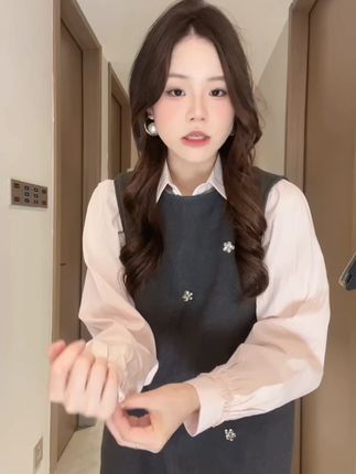 【耶鲁甜心】法式重工花朵装饰无袖连衣裙+韩系娃娃领衬衫套装Y #显瘦穿搭 #无法拒绝温柔感小裙子 #温柔风 #每日搭配 #我的穿搭日记