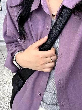 韩系风格穿搭紫色纯棉长袖衬衫女春秋设计感宽松休闲气质衬衣外套#通勤搭配 #韩系穿搭 #外套穿搭 #春秋穿搭 #衬衫外套推荐