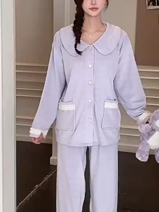 秋冬季新款海岛绒睡衣女加绒保暖娃娃领柔软可外穿少女家居服套装 #睡衣家居服 #面料柔软舒适 #睡衣 #家居服