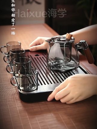 日式耐高温玻璃泡茶壶高档泡茶壶鹰嘴花茶壶六边透黑带过滤公道杯#茶器 #茶生活 #高硼硅玻璃 #茶壶 #器物之美
