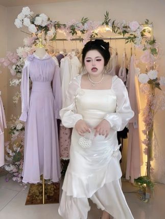 大码女装人鱼姬裙摆鎏光雪纺一字肩长袖连衣裙礼服裙 #裙子👗 #礼服 #连衣裙 #大码 #女装 #