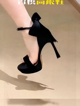 法式防水台香槟色蝴蝶结高跟鞋女细跟洛丽塔芭蕾宴会一字带扣凉鞋 #法式高跟鞋 #香槟色穿搭 #洛丽塔风格