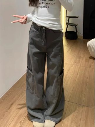 美式复古高街阔腿牛仔工装裤女设计感宽松显瘦垂感高腰阔腿裤#显瘦穿搭 #百搭神裤 #牛仔裤 #显瘦显高 #小个子高级牛仔裤