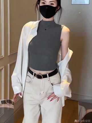 半高领无袖背心女夏外穿2025新款内搭打底衫修身黑色吊带上衣 #高级感穿搭#  减龄显瘦穿搭  #内搭外穿都好看#  谁穿谁好看系列