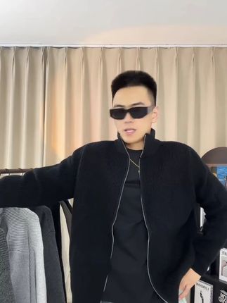 拉链立领针织开衫毛衣男秋季新款纯色美式复古毛 #品质男装 #男生穿搭 #每日搭配 #男士穿搭 #潮叔穿搭