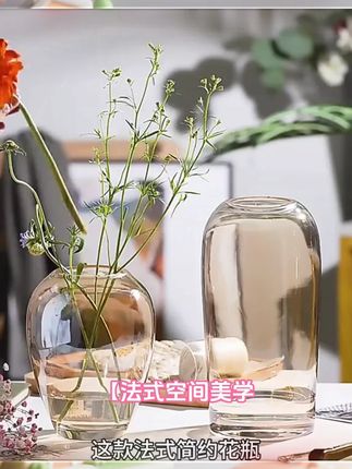 YUXI/与西法式简约棕色透明花瓶轻奢手工玻璃客厅餐桌花器饰品