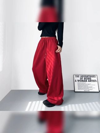 红色高腰垂感慵懒风运动卫裤子女秋季新款大码胖mm显瘦宽松阔腿裤 #优雅气质  #与众不同  #好身材好气质  #休闲舒适  #魅力无限