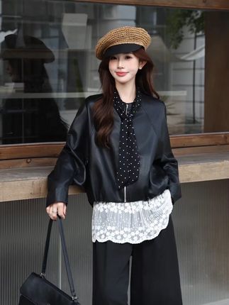 常规款短款薄款皮衣宽松复古2025秋季6215 #薄款皮衣女 #早秋新款女装 #宽松皮衣女 #短款皮衣女 #复古皮衣女