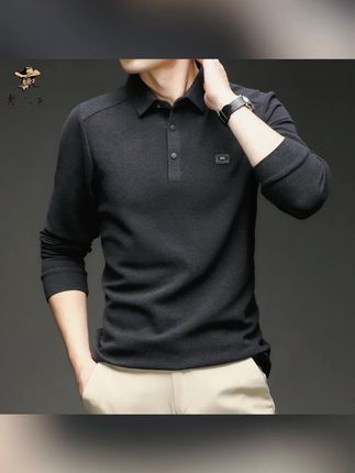 8801德绒加厚长袖秋季男休闲Polo衫潮流百搭纯色商务时尚翻领#秋季男装 #德绒Polo衫 #男士时尚 #纯色穿搭 #商务休闲