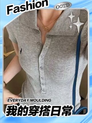 夏季新款刺绣polo领短袖T恤简约时尚修身显瘦设计感翻领上衣#夏季新款刺绣
