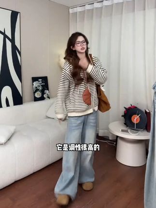 【原单高克重】抽绳连帽条纹针织开衫女秋季韩版宽松加厚毛衣外套女#显瘦穿搭 #穿出高级感 #品质女装 #时髦精 #搭配技巧