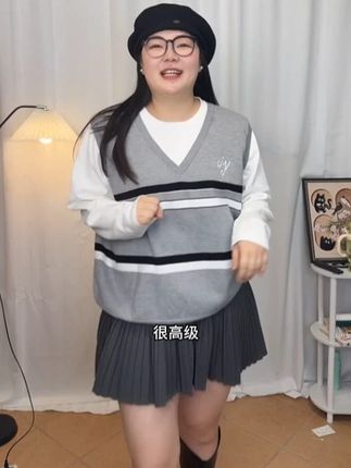 9058大码女装秋装新款胖mm假两件条纹针织上衣宽松显瘦长袖毛衣#显瘦穿搭 #大码女装 #显瘦 #小个子女生 #显瘦穿