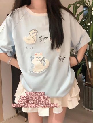 超可爱的松弛感穿搭来咯! #ootd穿搭 #短袖t恤 #少女感夏日ootd #谁穿谁好看 #甜妹