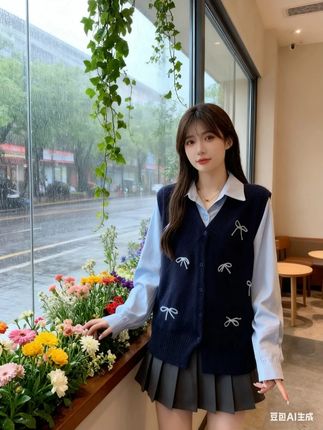 2025秋装胖mm大码女学院风立体蝴蝶结假两件马甲拼接衬衣7 #谁穿谁好看系列 #学院风 #日系 #时尚女装 #小个子显高显瘦穿搭