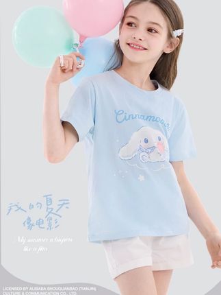 【玉桂狗系列】女童洋气短袖T恤25夏装新款洋气圆领大童ZZ直 #每日童装穿搭分享 #夏季新款 #高品质童装 #儿童套装推荐 #好看的衣服都在这里