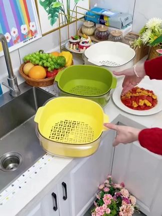 丘邦【双层沥水篮】干湿分离一篮两用更卫生厨房水果蔬菜洗菜环保#双层沥水篮 #干湿分离 #厨房用品 #水果蔬菜沥水 #丘邦沥水篮
