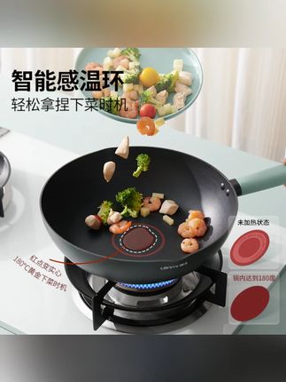 【双环轻食炒锅】懒米北欧钛晶家用双环不粘炒锅电磁炉煤气灶通用#家用炒锅 #不粘炒锅 #厨房好物 #电磁炉适用 #煤气灶适用