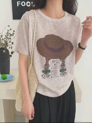 草帽女孩新款薄款针织衫夏季圆领宽松显瘦减龄T桖#谁穿谁好看 #穿出高级感 #短袖t恤