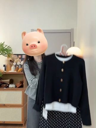 8869时尚穿搭春秋韩版小香风黑色长袖上衣+黑色高腰波点半身裙#今日穿搭look #今天穿什么 #女装 #简约搭配 #温柔风