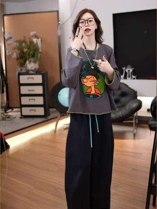 G卷边卡通水手卫衣