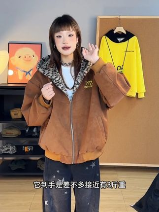 ROSE冬季百搭宽松PU皮座山豹加绒加厚双面穿短款夹克男女同款#今天穿什么 #穿搭 #时髦精 #小众设计感 #夹克外套