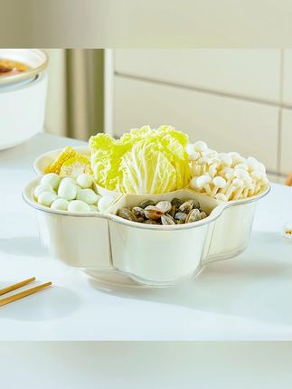 轻奢简约旋转火锅拼盘家用双层蔬菜水果分格洗菜备菜收纳旋转盘#家用好物 #旋转火锅拼盘 #洗菜备菜 #双层收纳 #蔬菜水果分格