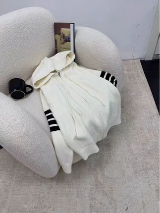 韩版时尚宽松休闲运动开衫外套条纹女士拉链连帽针织卫衣百搭 #慵懒风穿搭 #毛衣外套 #针织开衫 #灰色开衫 #早秋毛衣